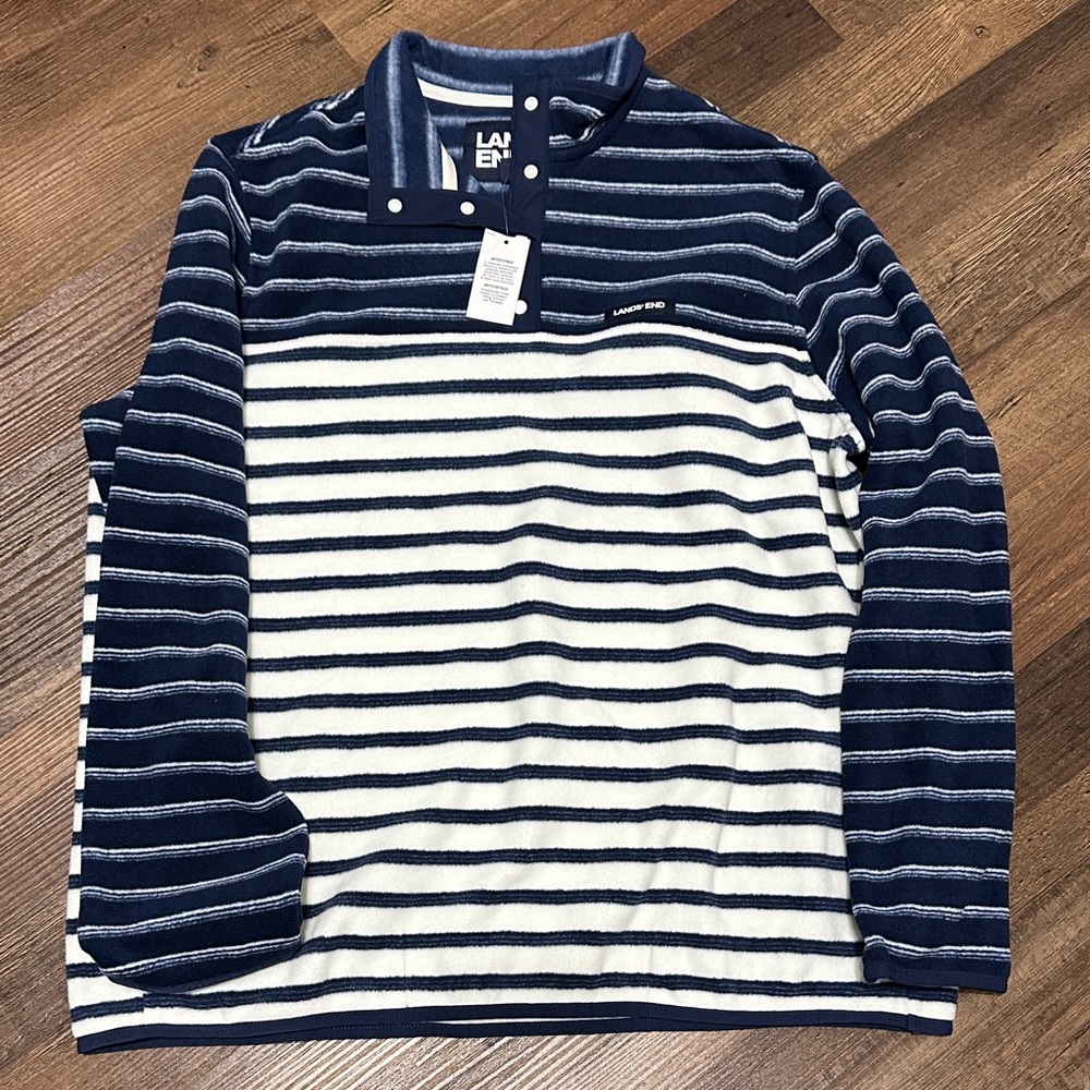 Lands' End Blue and White Striped Crewneck Sweater
